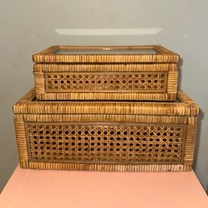 Woven Rattan Stackable Storage Display Box Set